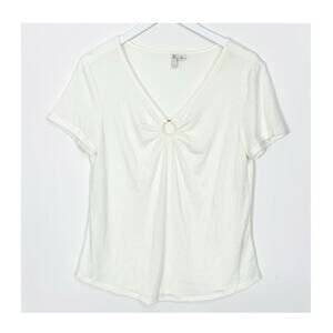Cato V-Neck Keyhole Short Sleeve Top